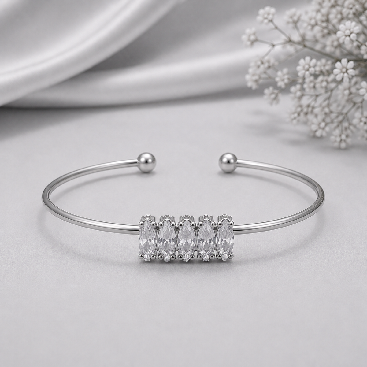 BY MOQA Silver Mintelle Cuff Bracelet