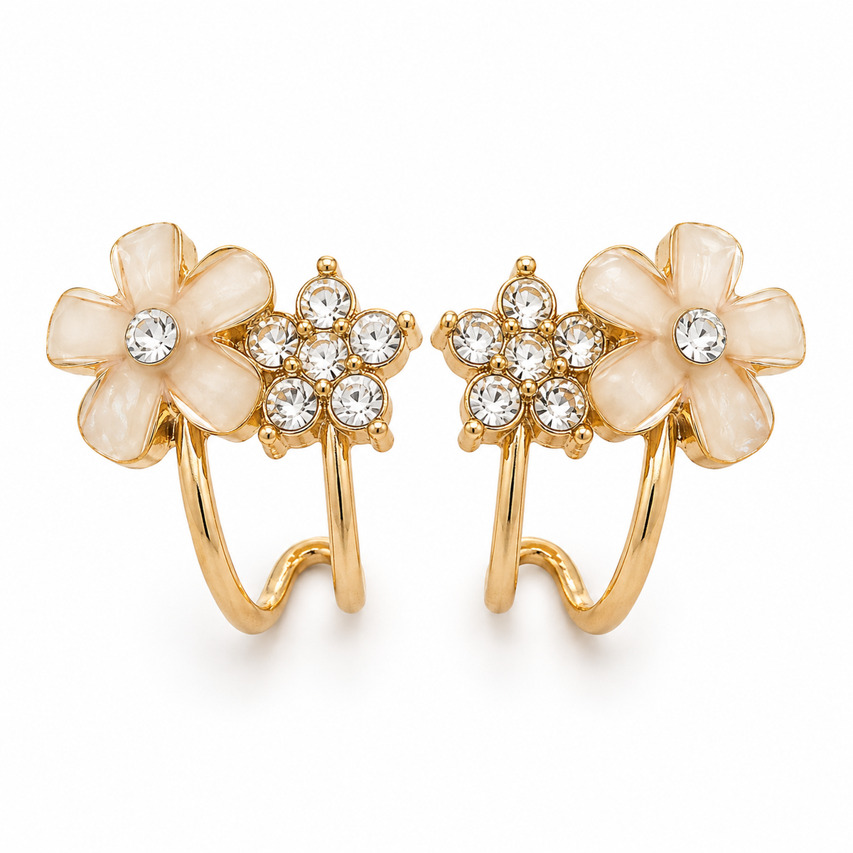 BY MOQA White Floral Crystal Earrings