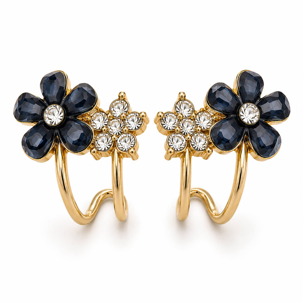BY MOQA Blue-Black Floral Crystal Earrings