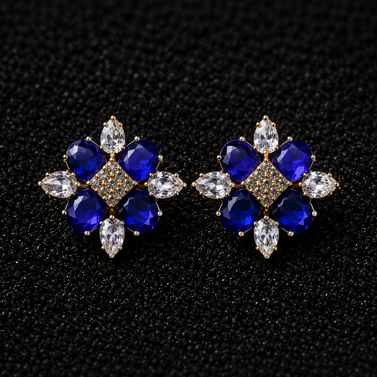 BY MOQA Royal Sapphire Bloom Statement Earrings