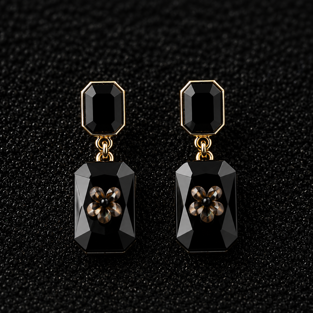 BY MOQA Noir Crystal Drop Statement Earrings