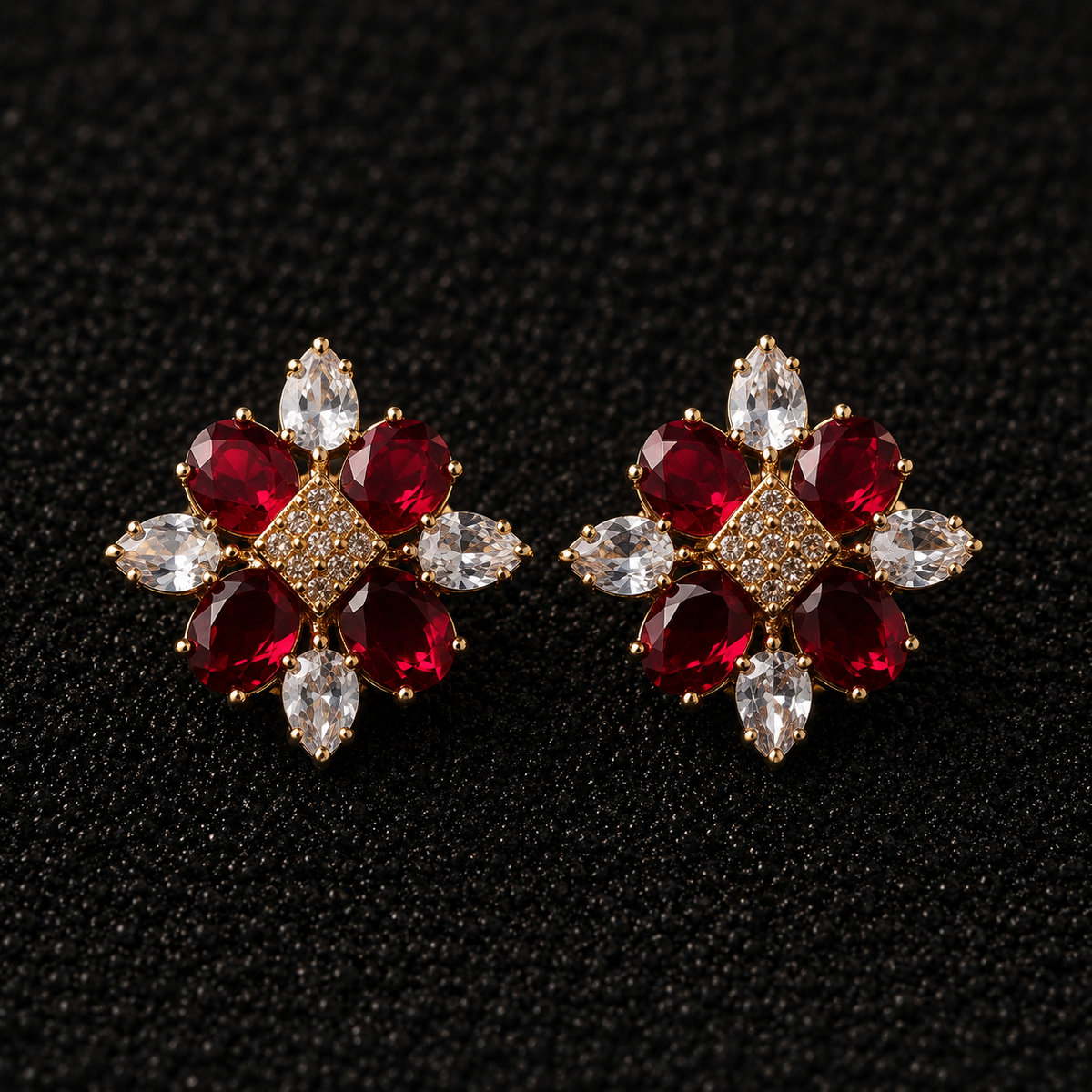 BY MOQA Ruby Garnet Bloom Statement Earrings