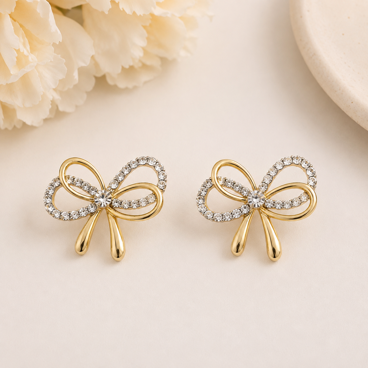 BY MOQA Gold Bow Crystal Earrings