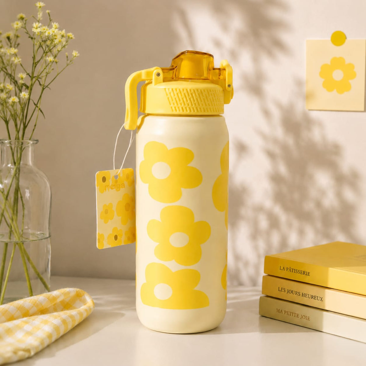 BY MOQA Yellow Daisy Plastic Water Bottle