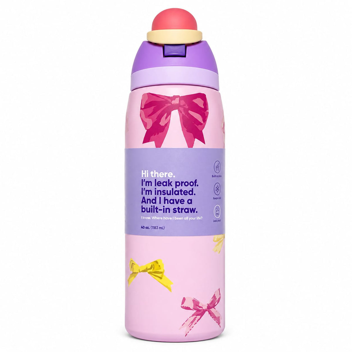BY MOQA Pink Bow Plastic Water Bottle