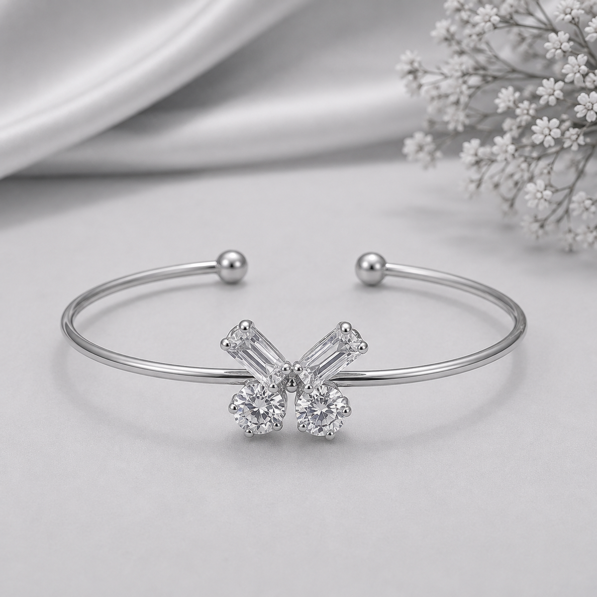 BY MOQA Silver Lumière Bow Cuff Bracelet
