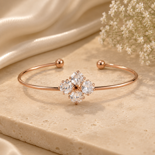 BY MOQA Diamond Blossom Open Cuff Bracelet