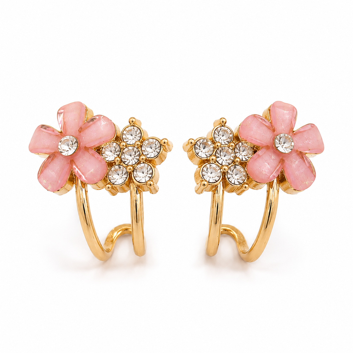 BY MOQA Pink Floral Crystal Earrings
