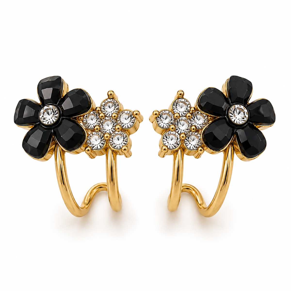 BY MOQA Black Floral Crystal Earrings
