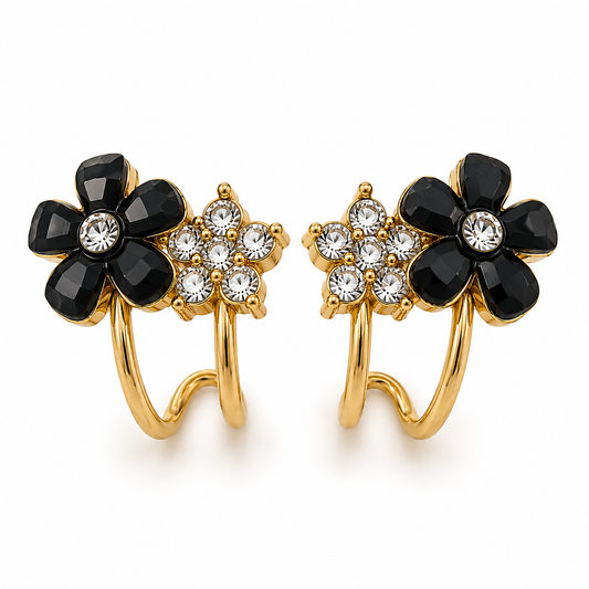 BY MOQA Black Floral Crystal Earrings