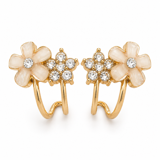 BY MOQA White Floral Crystal Earrings