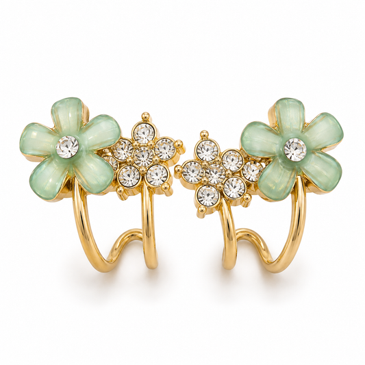 BY MOQA Mint Green Floral Crystal Earrings