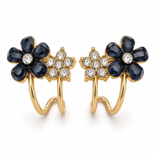 BY MOQA Blue-Black Floral Crystal Earrings