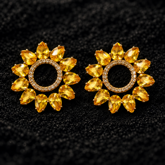 BY MOQA Golden Citrine Bloom Statement Earrings