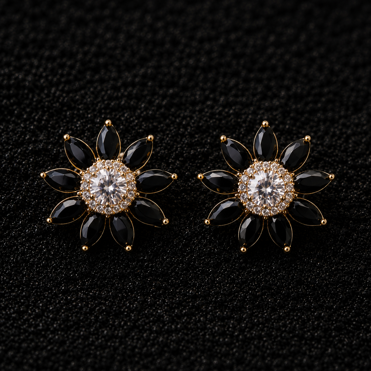 BY MOQA Noir Crystal Bloom Statement Earrings