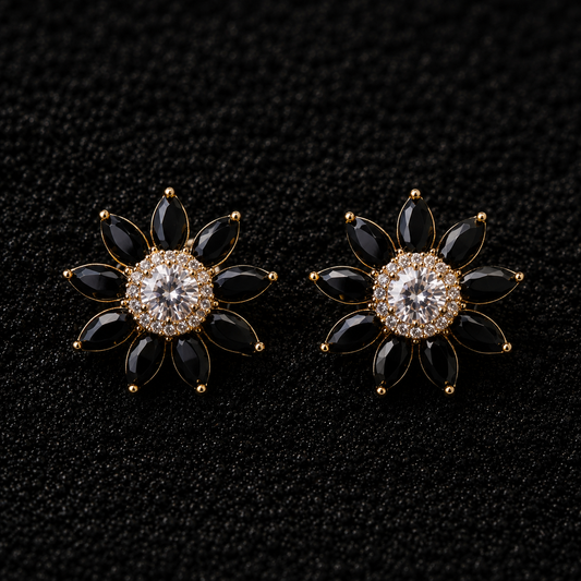 BY MOQA Noir Crystal Bloom Statement Earrings