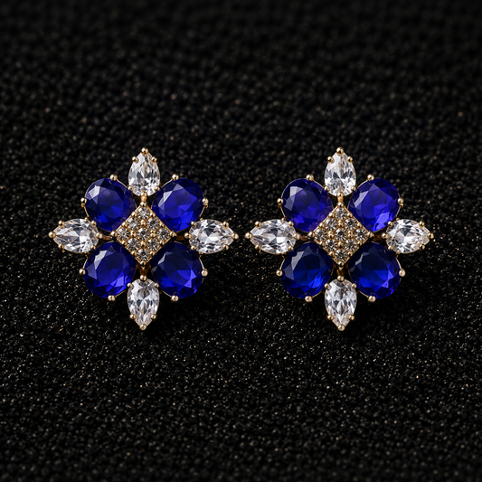 BY MOQA Royal Sapphire Bloom Statement Earrings