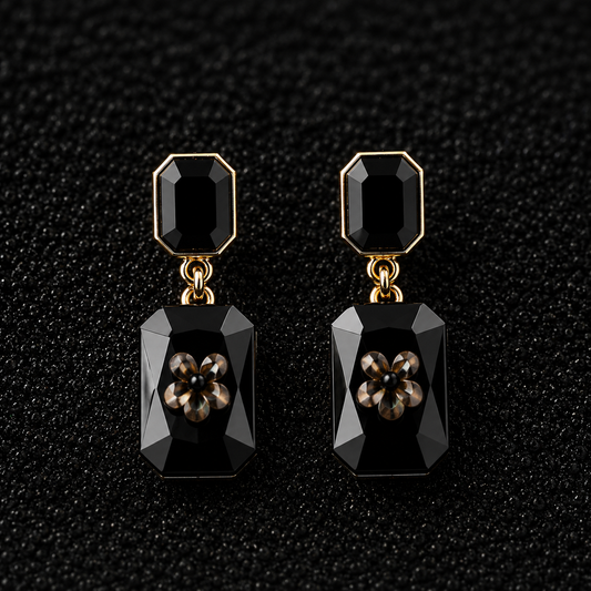 BY MOQA Noir Crystal Drop Statement Earrings