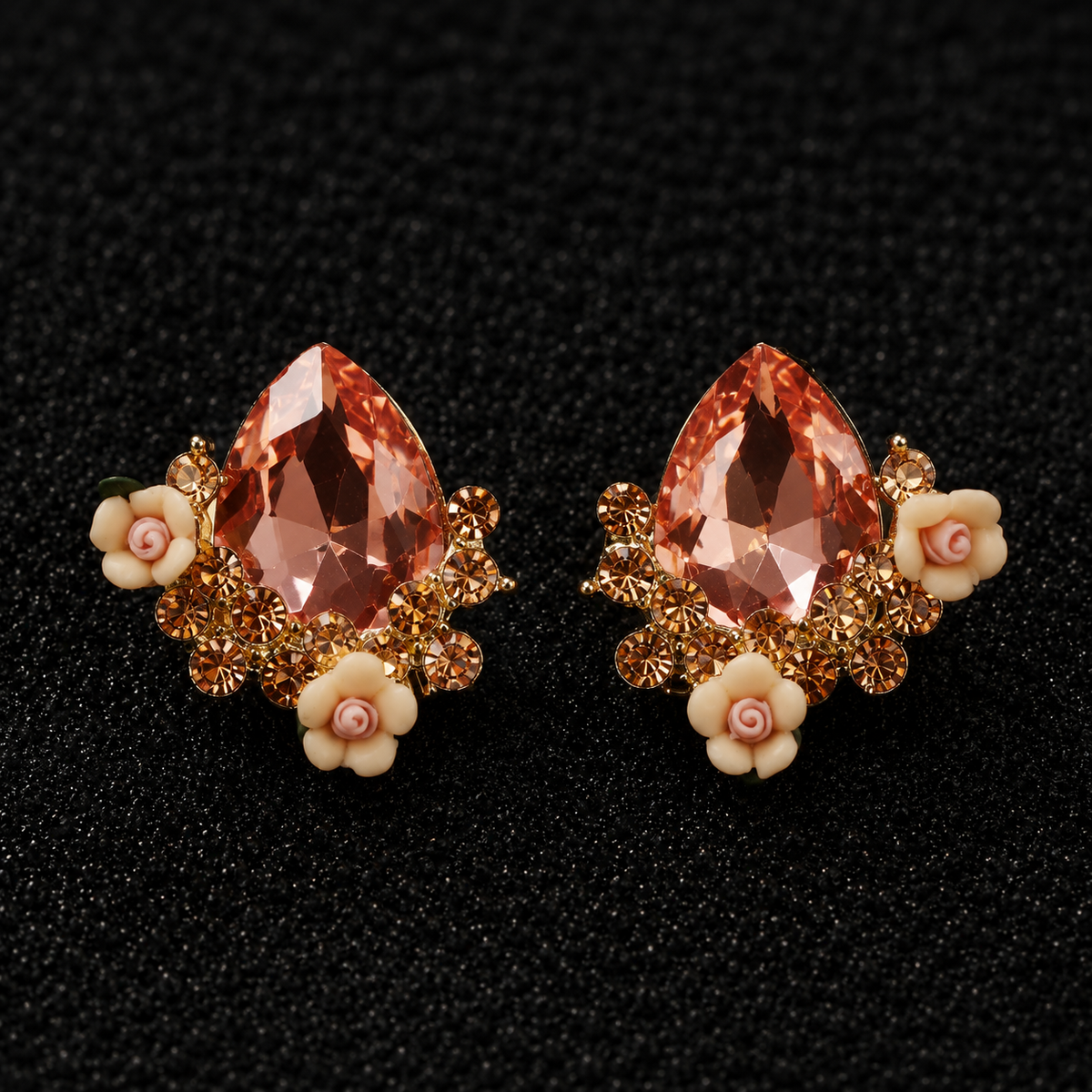 BY MOQA Blush Rose Crystal Statement Earrings
