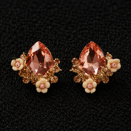 BY MOQA Blush Rose Crystal Statement Earrings