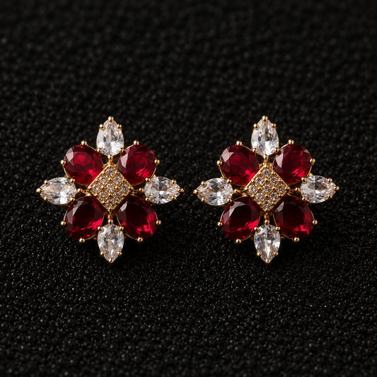 BY MOQA Ruby Garnet Bloom Statement Earrings