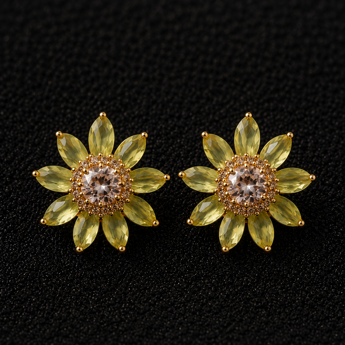 BY MOQA Golden Sunflower Crystal Statement Earrings