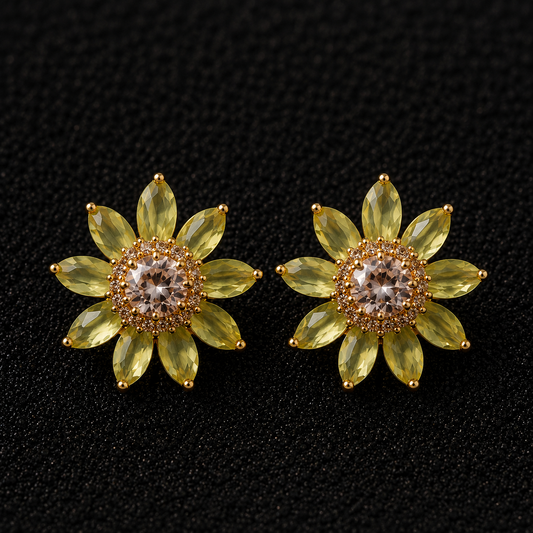 BY MOQA Golden Sunflower Crystal Statement Earrings