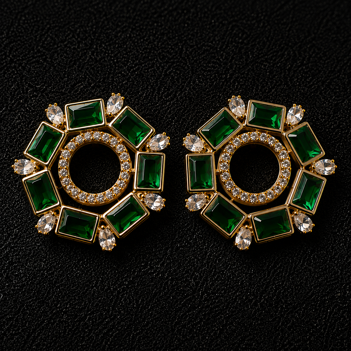 BY MOQA Emerald Luxe Halo Statement Earrings