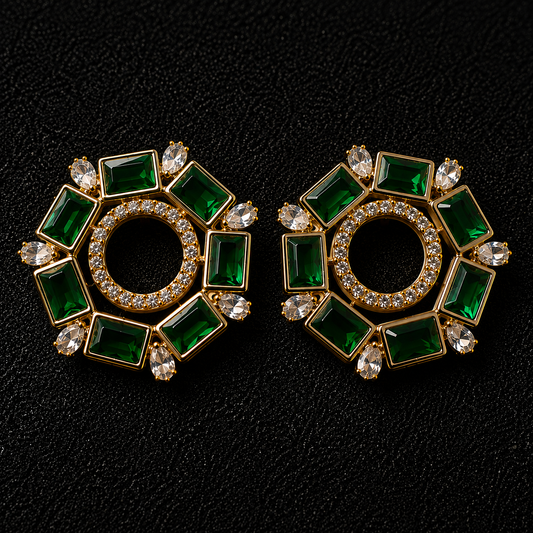 BY MOQA Emerald Luxe Halo Statement Earrings