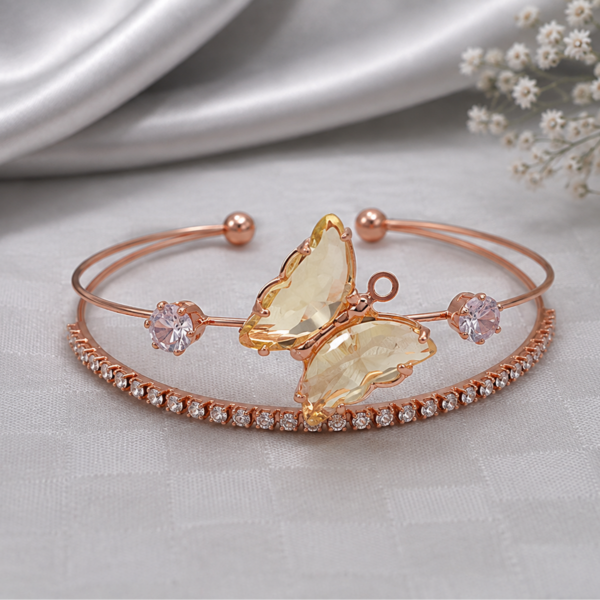 BY MOQA Yellow Butterfly Crystal Elegance Cuff Bracelet
