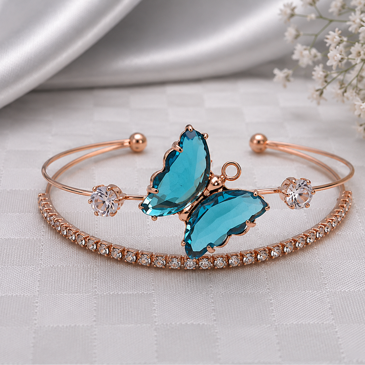BY MOQA Blue Butterfly Crystal Elegance Cuff Bracelet