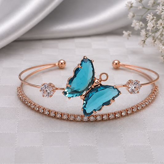 BY MOQA Blue Butterfly Crystal Elegance Cuff Bracelet