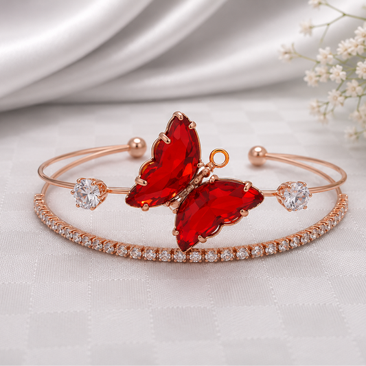 BY MOQA Red Butterfly Crystal Elegance Cuff Bracelet