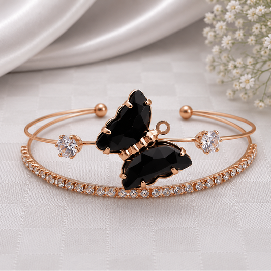 BY MOQA Black Butterfly Crystal Elegance Cuff Bracelet