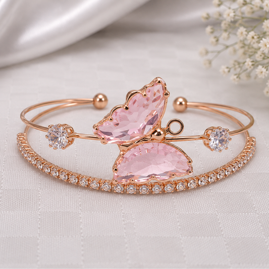 BY MOQA Pink Butterfly Crystal Elegance Cuff Bracelet