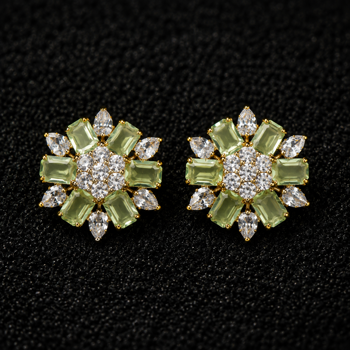 BY MOQA Lime Crystal Bloom Statement Earrings