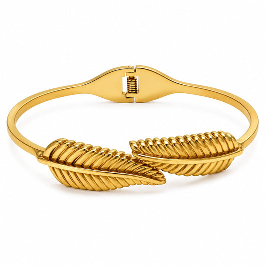 BY MOQA Golden Feather Leaf Cuff Bracelet
