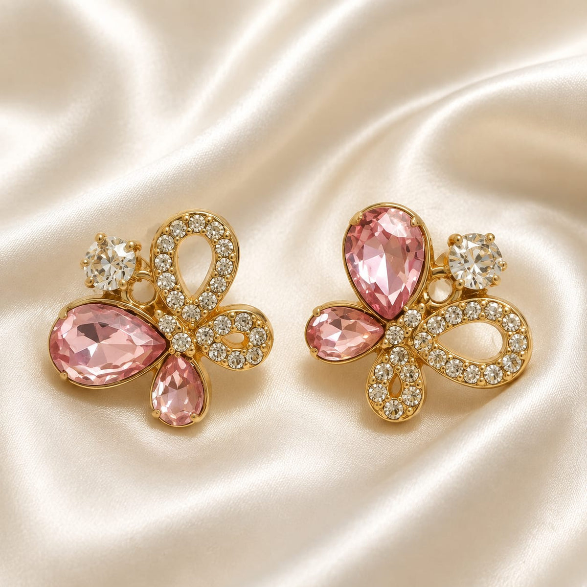 BY MOQA Pink Crystal Bow Earrings