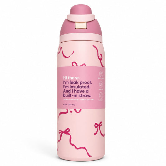 BY MOQA Pink Bow Stainless Steel Flask Bottle