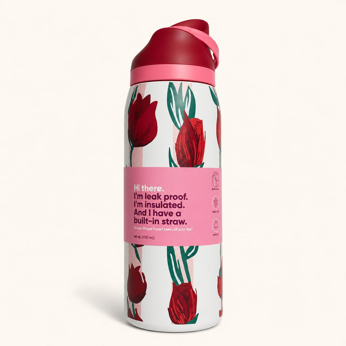 BY MOQA Red Tulip Stainless Steel Flask Bottle
