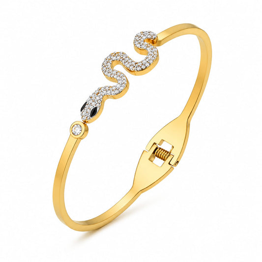 BY MOQA Snake Crystal Statement Cuff Bracelet