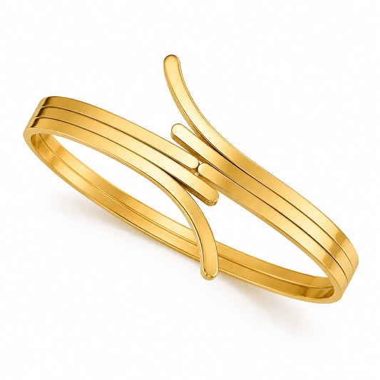 BY MOQA Golden Sculpted Wave Cuff Bracelet