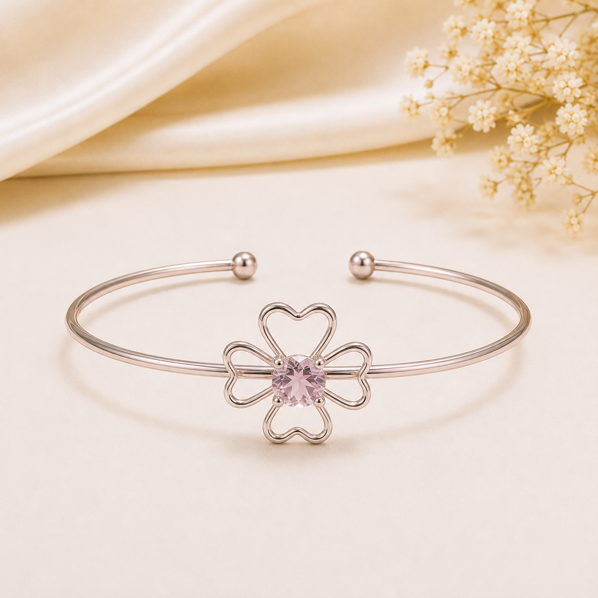 BY MOQA Silver Flora Heart Cuff Bracelet